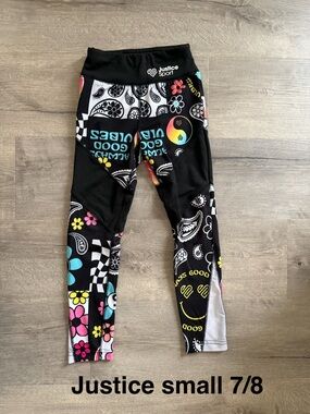 Justice Black Multicolor Graphic & Floral Leggings